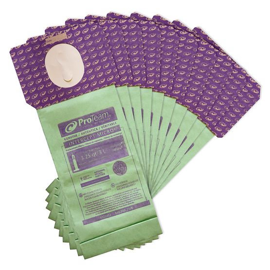 ProTeam Intercept Micro Filter for ProTeam ProForce and ProCare Upright Vacs (10-Pack) #103483 – filter bags arranged in a fan