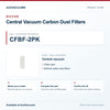 Riccar CFBF-2PK Central Vacuum Carbon Dust Filters identification guide with model and part checks. Available at AceVacuums.