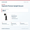 Riccar R17 SupraLite Premium Upright Vacuum identification guide with model and part checks. Available at AceVacuums.