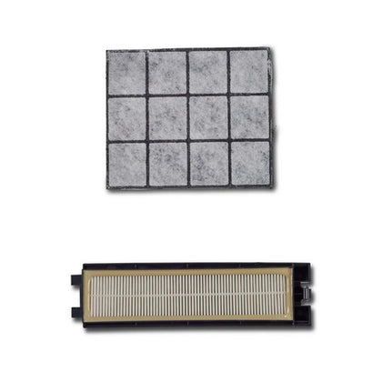 Pleated HEPA filter and square charcoal filter, reference RF27. Available at Ace Vacuums.