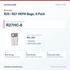 Riccar R27HC-6 R25 / R27 HEPA Bags, 6 Pack identification guide with model and part checks. Available at AceVacuums.