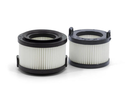 Two cylindrical pleated filters with black rims, reference RF65. Available at Ace Vacuums.