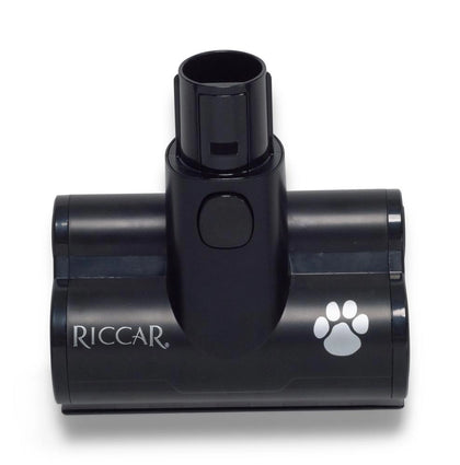 Black motorized upholstery tool with connector, reference R65TURBO. Available at Ace Vacuums.
