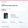Riccar RF13 HEPA & Secondary Filter Set identification guide with model and part checks. Available at Ace Vacuums.