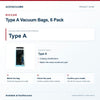 Riccar Type A Type A Vacuum Bags, 6 Pack identification guide with model and part checks. Available at AceVacuums.