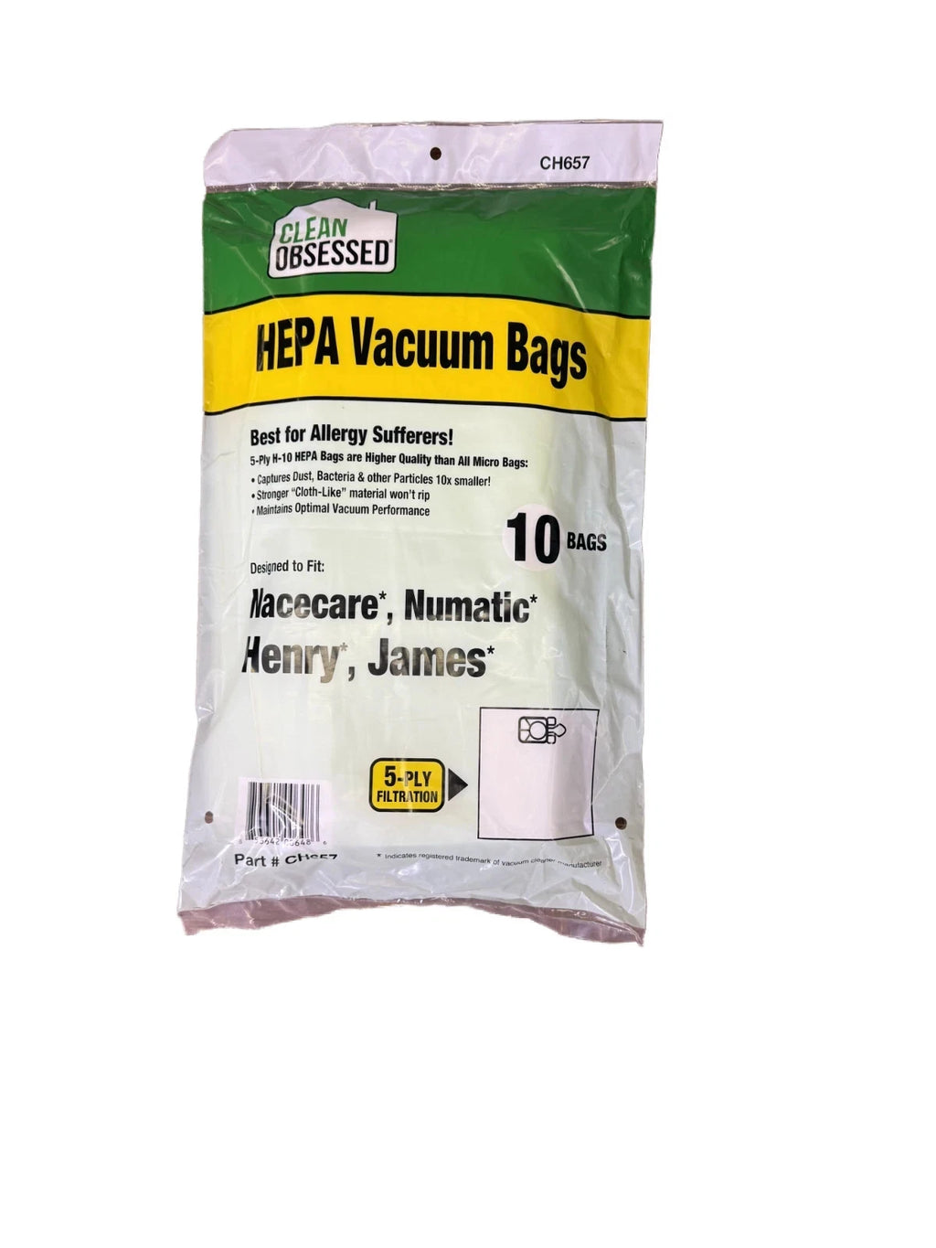 Clean Obsessed CH657 Nacecare/Numatic Vacuum Bags – 10 Pack | Ace