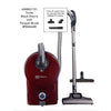 Sebo Airbelt D1 Turbo Vacuum | 90604AM – canister vacuum, wand and floor head with model information