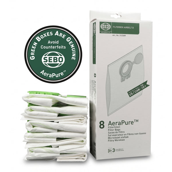 Sebo Filter Bag Box D (8 Bags and Caps) #8120AM