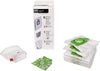 Sebo Service Box E (18-Piece Carton) – 8 Bags, Microfilter & Exhaust Filter #8334A1 – service box with white bags and green collars