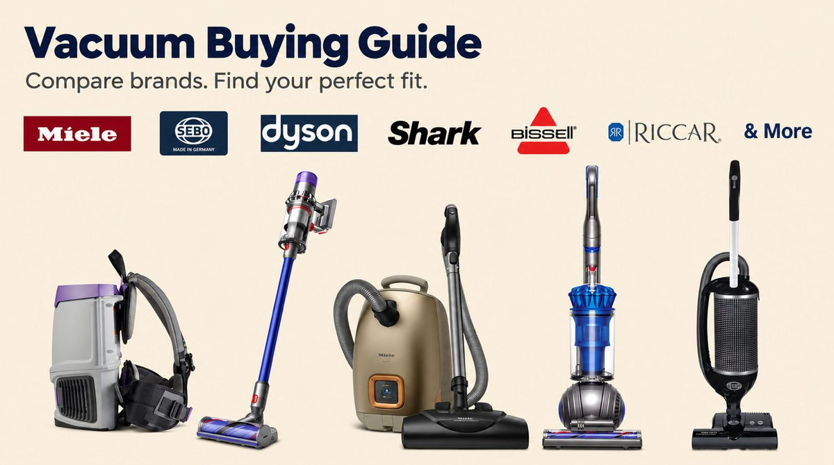 Vacuum buying guide comparing canister, upright, cordless and backpack vacuums from leading brands at AceVacuums