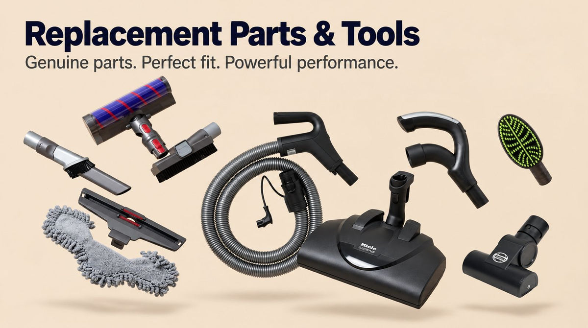 Vacuum replacement parts and tools, including a hose, floorheads, handles and cleaning attachments, at AceVacuums