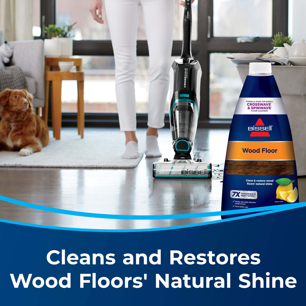 Bissell Wood Floor Formula for CrossWave & SpinWave #1929 – formula and floor cleaner on wood flooring