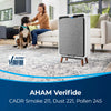Bissell air320 Air Purifier #2768A – purifier in living room with certification graphic