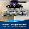Bissell CleanView Swivel Rewind Pet Vacuum Cleaner – 22543 – brush-roll close-up and cleaning graphic