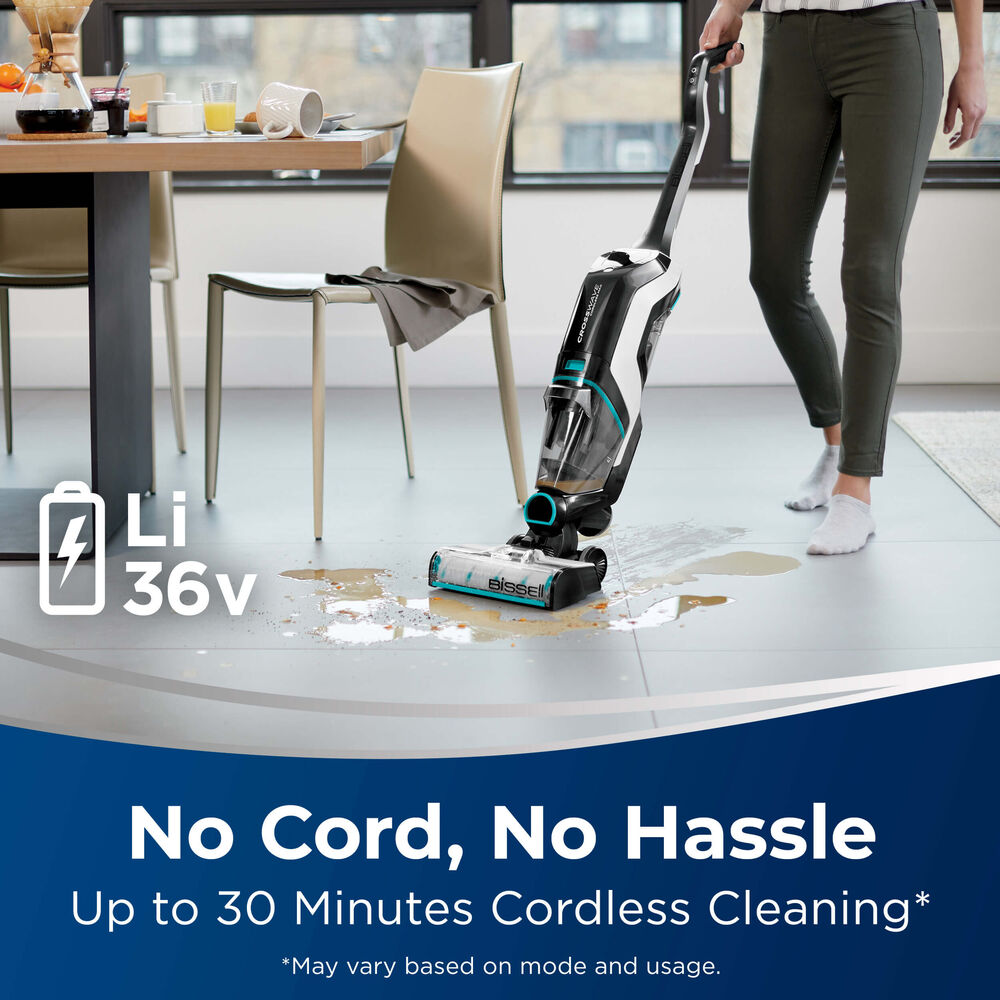 Bissell CrossWave Cordless Max Multi-Surface Wet Dry Vac #2554 – cordless cleaning and battery graphic