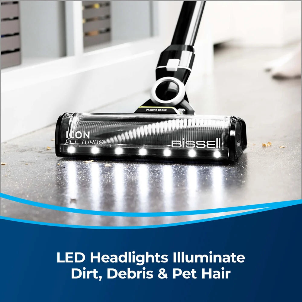Bissell ICONPET TURBO Cordless Stick Vacuum – 31781 – illuminated floor head close-up