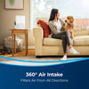 Bissell MYAir Personal Air Purifier #2780A – purifier in living room with airflow graphic