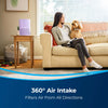 Bissell MYAir Personal Air Purifier Purple #2780P – purifier in living room with airflow graphic
