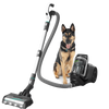 Bissell Pet Hair Clean Floors & Clean Air Bundle Purifier #B0214 – included canister vacuum beside dog