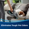 Bissell PET PRO OXY Spot & Stain Formula for Portable Carpet Cleaners #2034 – portable cleaner treating sofa beside dog