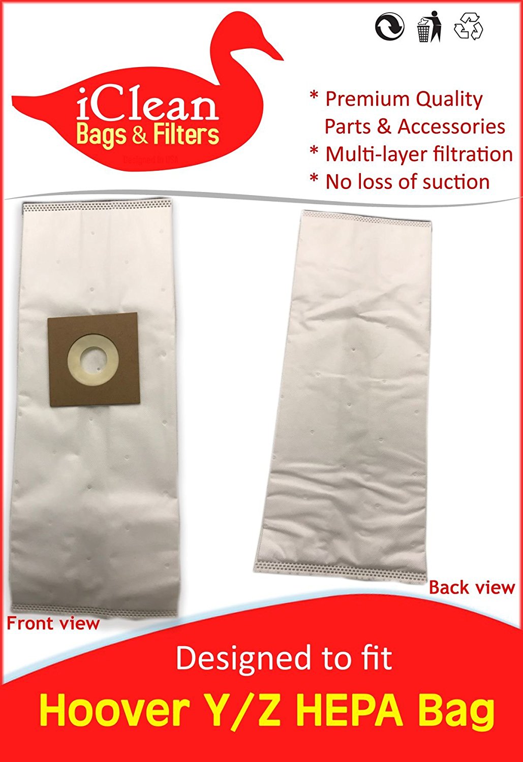 Hoover Upright Vacuum Cleaner Type Y-Z HEPA Bags by iClean Vacuums available at Ace Vacuums