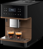 Miele CM 6360 MilkPerfection Bronze Coffee Machine #11648400 – coffee machine angled front view with espresso cups