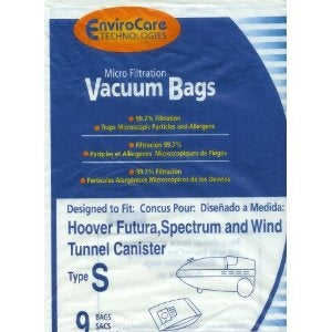 PAPER BAGS-HOOVER,S, 9PK, MICROLINED, CANISTER ENVIROCARE, REPL