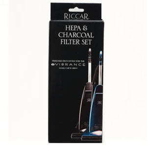 Riccar HEPA and charcoal filter retail pack, reference RVPF. Available at Ace Vacuums.