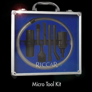Micro vacuum hose and small tools in a storage case, reference RiccMicroSet. Available at Ace Vacuums.