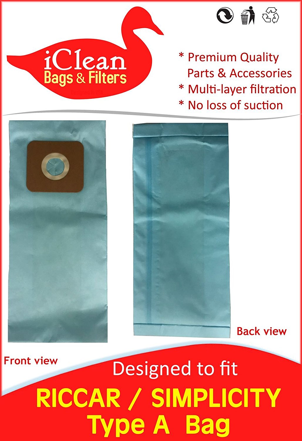 Riccar - Simplicity Type A HEPA Bag by iClean Vacuums available at Ace Vacuums