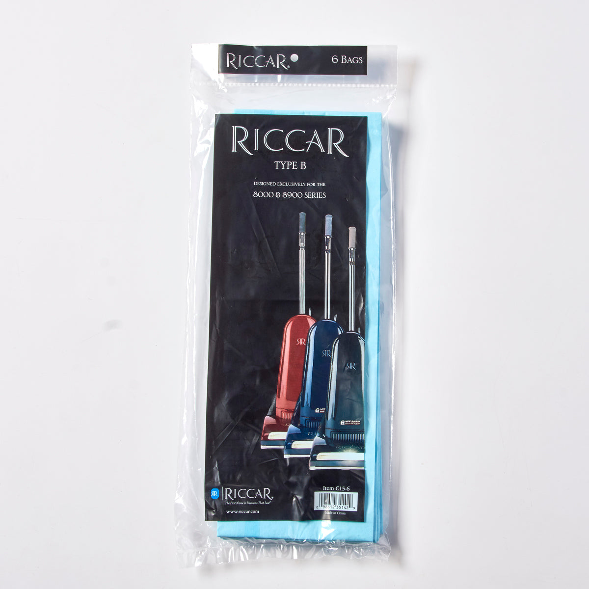 Riccar Type B Upright Vacuum Bags (6-Pack) for 8000 Series #C15-6 – vacuum bag retail pack, front view