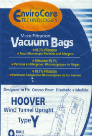 Hoover Type Y Envirocare Brand Allergen Microlined Vacuum Bags - 9 in a pack